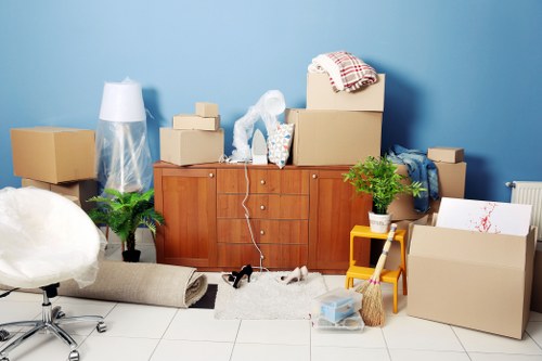 Secure furniture storage facility in Bermondsey with neatly arranged household items