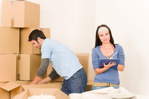 Packed moving boxes ready for house removals in Bermondsey